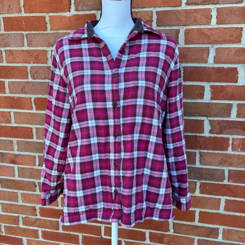 L.L. Bean Pink & White Fleece Linedl Plaid Button-Down Casual Shirt Petite Small
